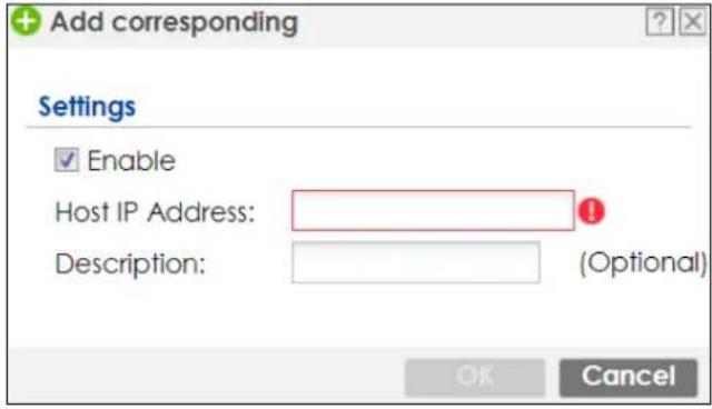 Add corresponding Settings Enable Host IP Address: Description: (Optional) OK Cancel