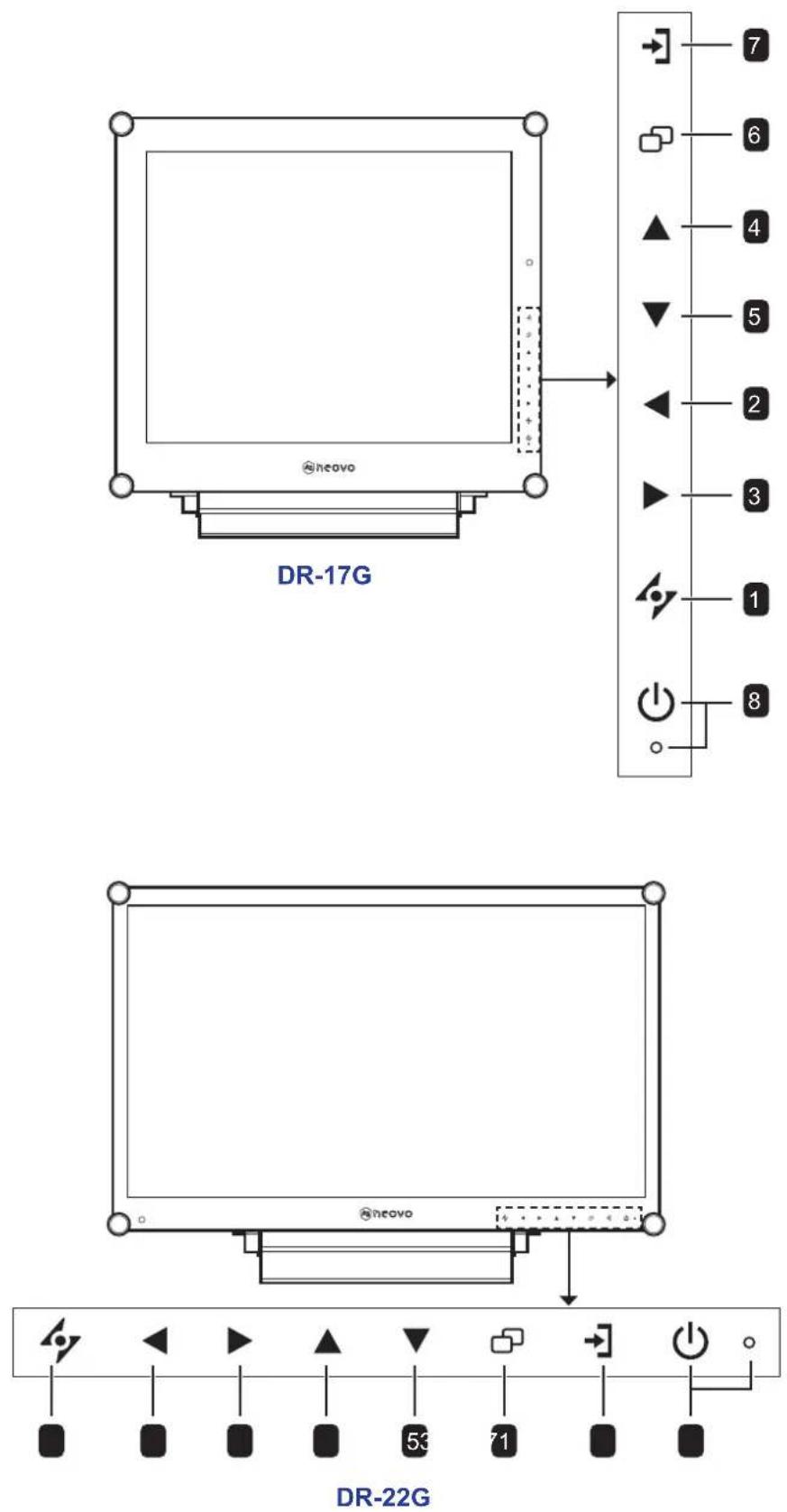 AG Neovo DR-17G - Frontansicht und Bedientasten - 1