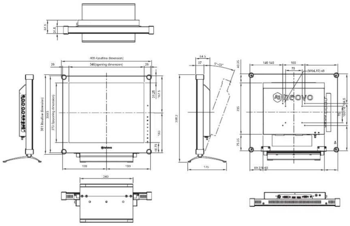 AG Neovo DR-17G - Display-Abmessungen - 1