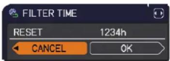 FILTER TIME RESET 1234h CANCEL OK