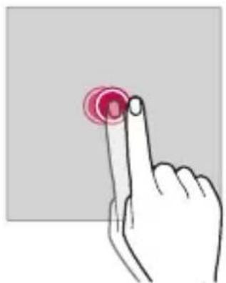 Hand finger pressing a circular button on a plain background (no text or symbols)