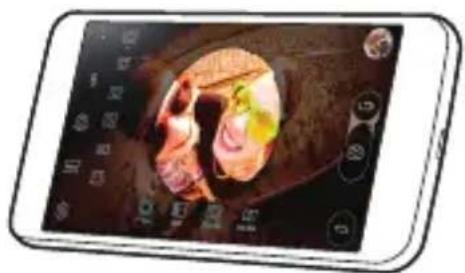 Smartphone displaying a close-up of a person's face with a circular inset showing a smiling face (no visible text or symbols)