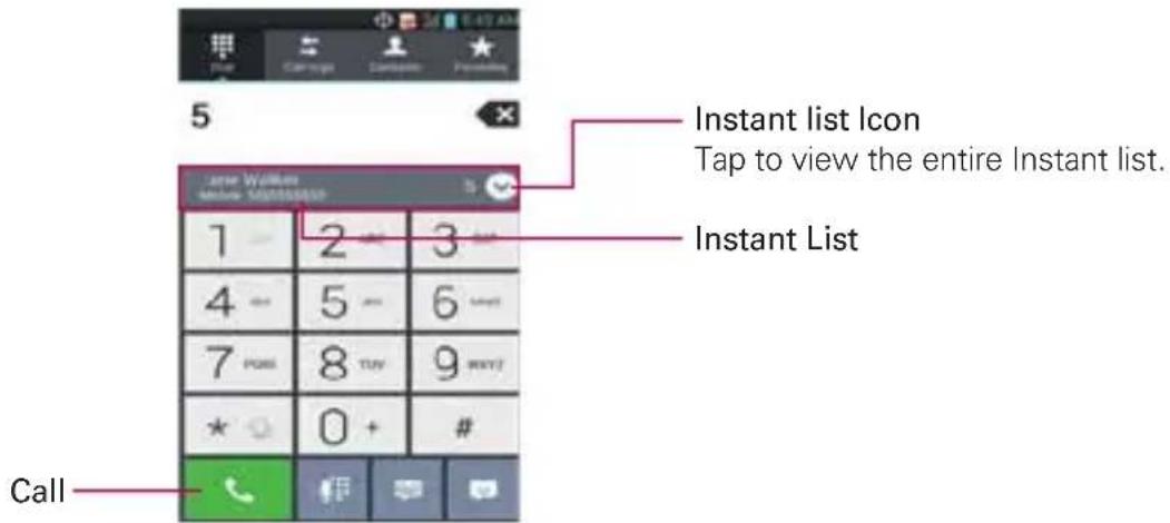 LG Spectrum 2 - Selecting an Instant list entry - 1