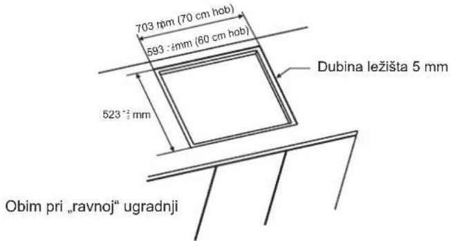 703 mm (70 cm hob) 593 mm (60 cm hob) Dubina ležišta 5 mm 523 mm Obim pri „ravnoj“ ugradnji