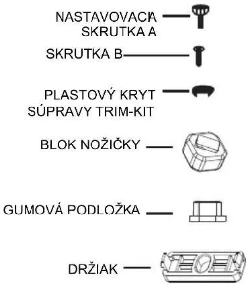 NASTAVOVACA SKRUTKA A SKRUTKA B PLASTOVÝ KRYT SÚPRAVY TRIM-KIT BLOK NOŽIČKY GUMOVÁ PODLOŽKA DRŽIAK