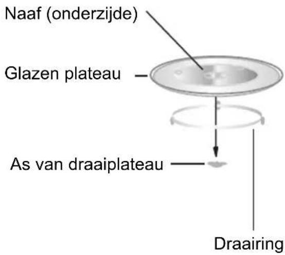 Naaf (onderzijde) Glazen plateau As van draaiplateau Draairing