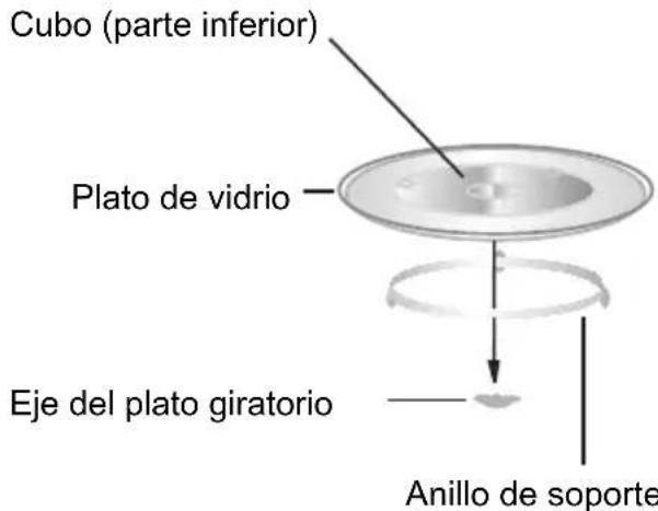 Cubo (parte inferior) Plato de vidrio Eje del plato giratorio Anillo de soporte