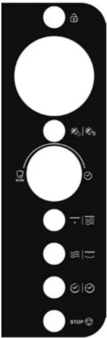 Camera control panel interface with white circular indicators and labeled buttons like lock, auto, stop, and refresh symbols