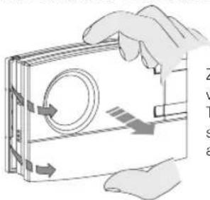 Illustration of a hand holding a rectangular device with circular and directional arrows, no text or symbols present.