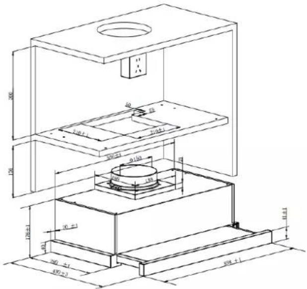 Technical drawing of a mechanical assembly with dimension annotations in millimeters