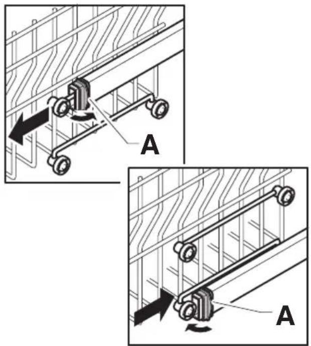 Technical diagram showing mechanical assembly with labeled components A, including a sliding mechanism and directional arrows indicating motion.