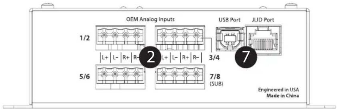 OEM Analog Inputs USB Port JLID Port 1/2 L+ L- R+ R- 3/4 5/6 7/8 (SUB) Engineered in USA Made in China