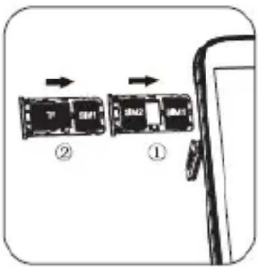 Diagram showing two device components labeled ① and ② with arrows indicating direction, likely illustrating a process or assembly.