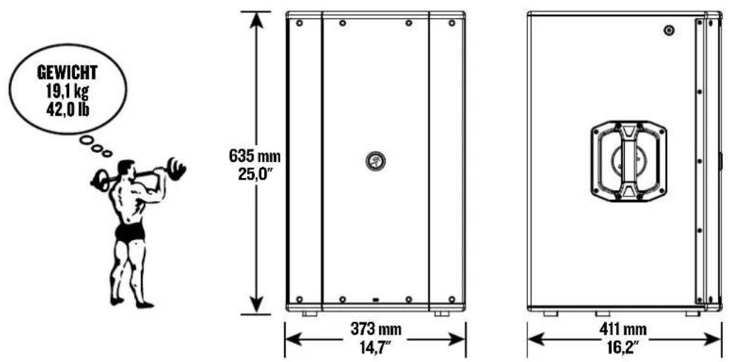 GEWICHT 19,1 kg 42,0 lb 635 mm 25,0" 373 mm 14,7" 411 mm 16,2"