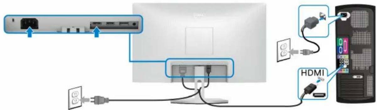 DELL S Series S2721QS - Anschließen der HDMI- und Stromkabel S2721Q - 1
