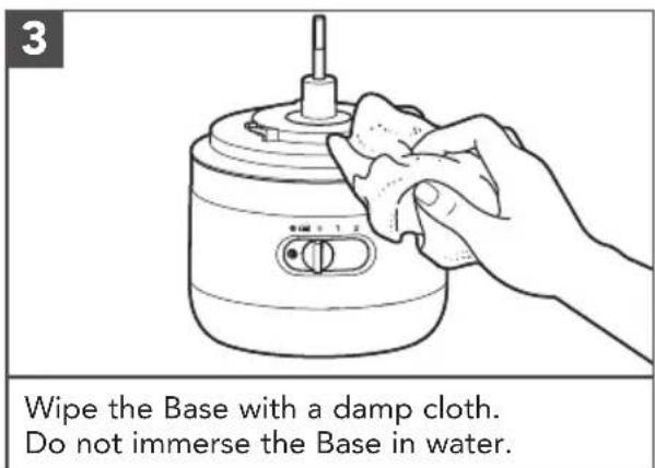 3 Wipe the Base with a damp cloth. Do not immerse the Base in water.