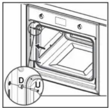 Technical diagram of an oven with labeled components and directional arrows indicating movement or flow