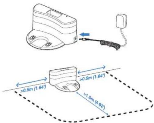 Technical diagram showing a device with cable and cable connector, annotated with dimensional measurements in meters.