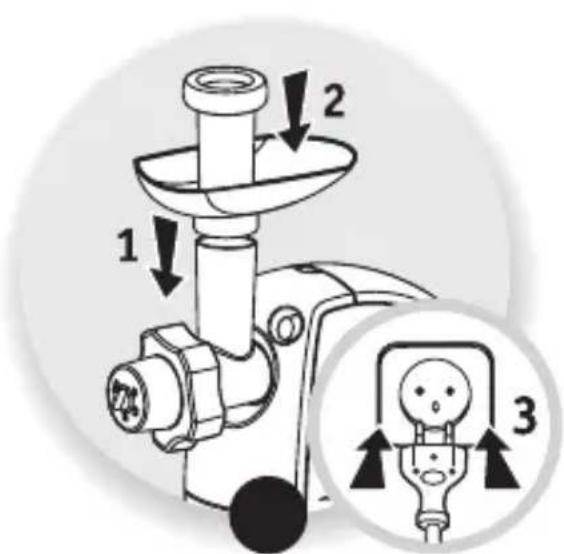 Diagram of a sewing machine with labeled parts and a magnified view showing three steps of sewing process.
