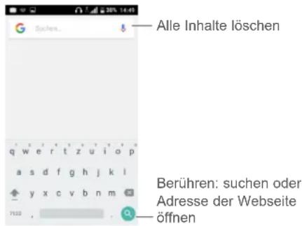 Alle Inhalte löschen Berühren: suchen oder Adresse der Webseite öffnen