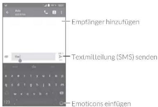 Empfänger hinzufügen Textmilleilung (SMS) senden Emoticons einfügen