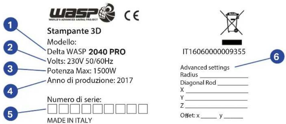 Wasp Delta 2040 Pro - Indentification label - 1