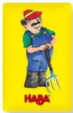 Illustration of a farmer holding a tool with a fork, wearing a red cap and overalls (no text or symbols)