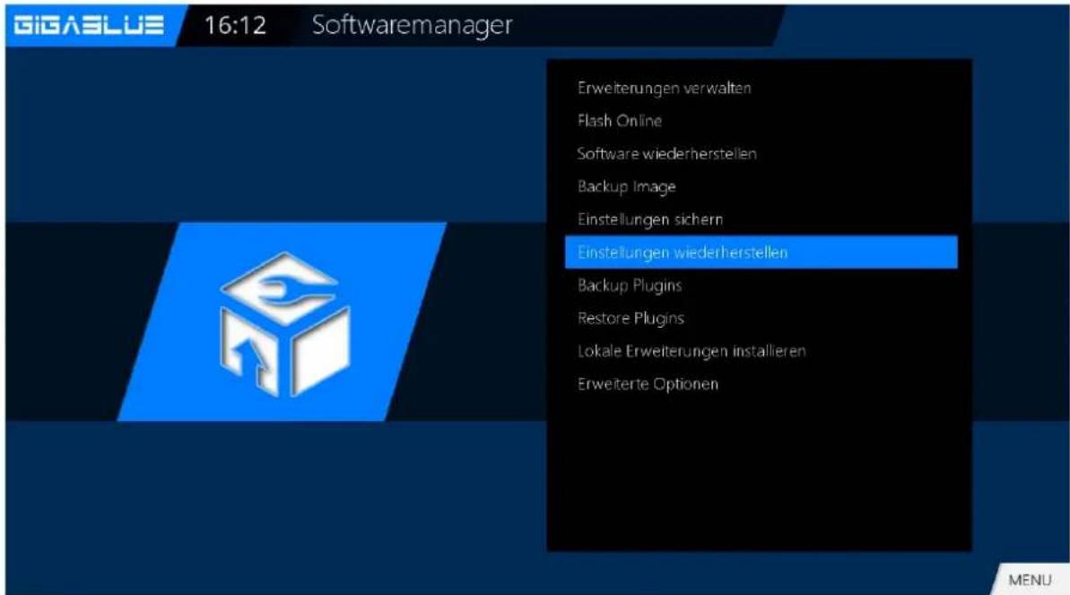 GigaBlue HD X3 - Software Einstellungen wiederherstellen - 1