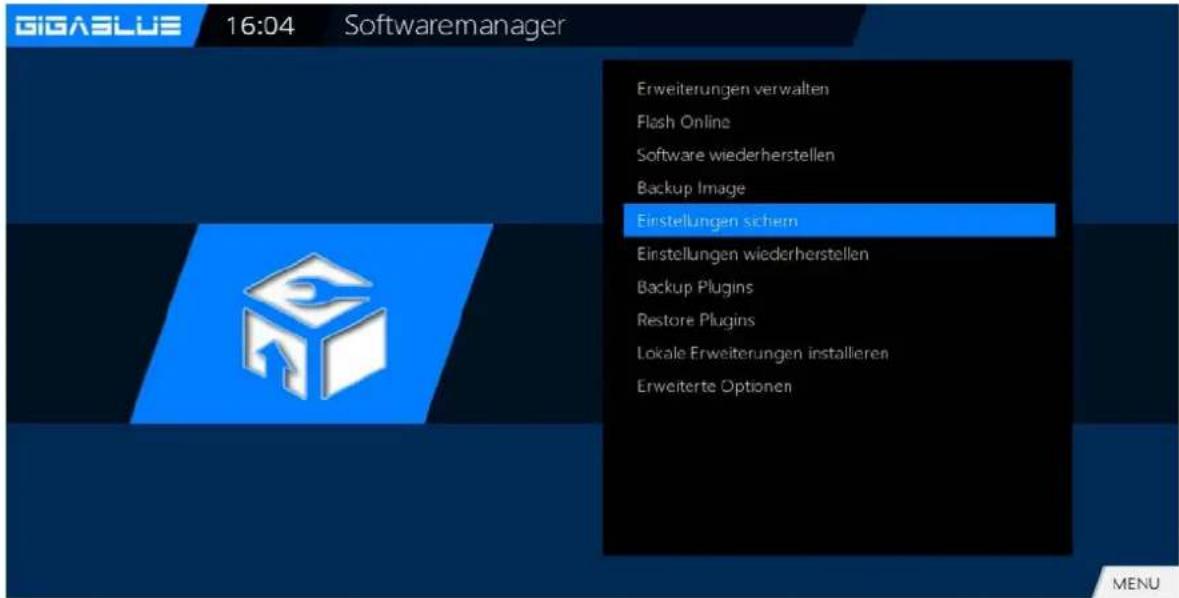GigaBlue HD X3 - Software Einstellungen sichern Bevor Sie Software Update machen bitte sichern Sie Ihre Einstellungen - 1