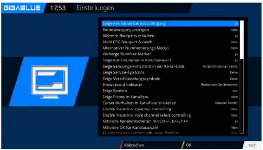GigaBlue HD X3 - Benutzeroberfläche/Grundeinstellungen - 1