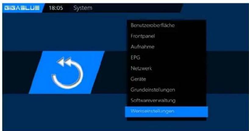 GigaBlue HD X3 - Menü/Einstellungen/System/Werkeinstellungen - 1