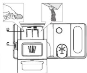 Diagram of a food processing machine with labeled components and feed directions