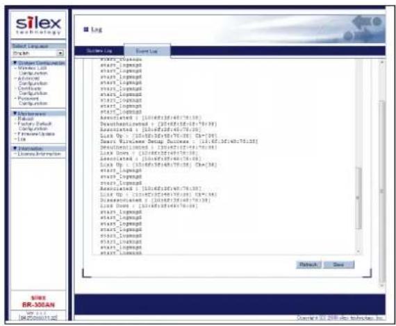 Silex BR-310AC - Click Log - Event Log to display the event log. - 1