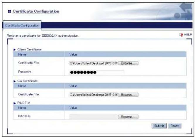Silex BR-310AC - In the certificate configuration page, click Browse to specify the certificate file to use. After the certificate file is specified, click Submit. - 1