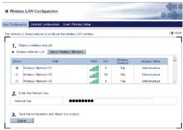Silex BR-310AC - In the Web configuration interface, select the Access Point from the Wireless Network List and enter the WEP key or Shared Key for the Network Key. - 1