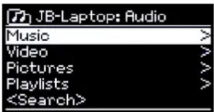 JB-Laptop: Audio Music > Video > Pictures > Playlists >