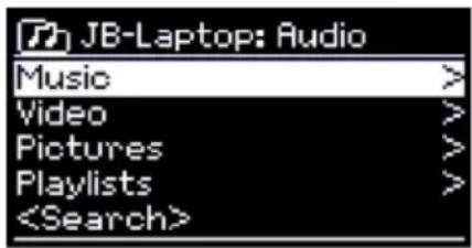JB-Laptop: Audio Music > Video > Pictures > Playlists >