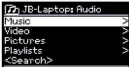 JB-Laptop: Audio Music > Video > Pictures > Playlists >