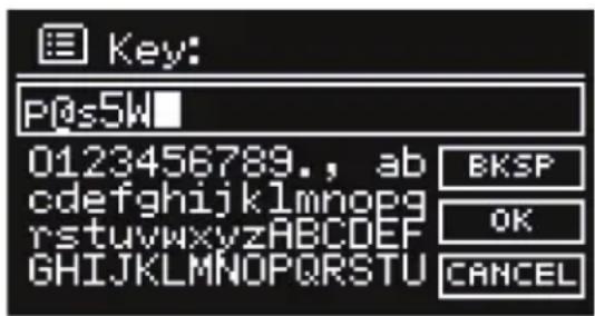 Key: P0s5W 0123456789., ab cdefghijklmnopg rstuvwxyzABCDEF GHIJKLMNOPQRSTUVWXYZ BKSP OK CANCEL