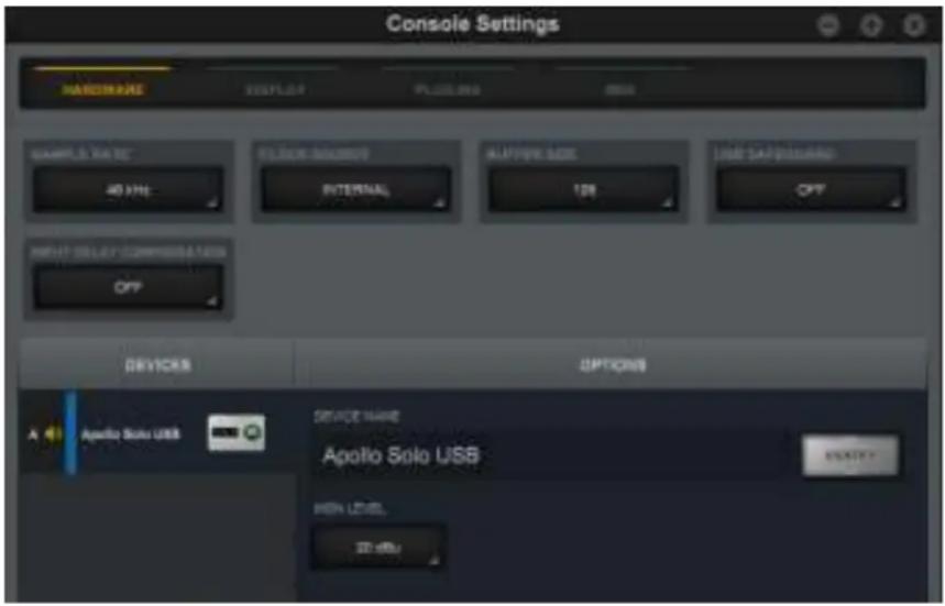 Universal Audio Apollo Solo USB - Hardware Settings Panel - 1
