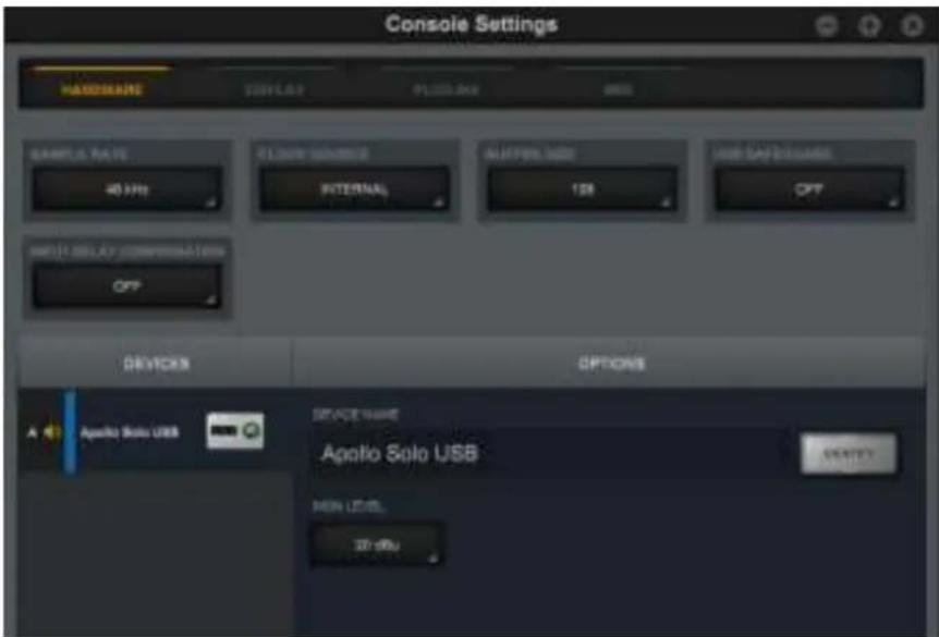 Universal Audio Apollo Solo USB - Console Settings Overview - 1