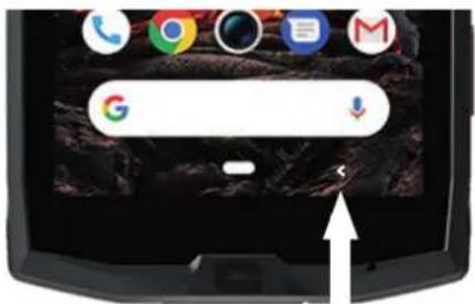 Smartphone home screen with Google and Android app icons, showing a dropdown menu open for search and download functions.