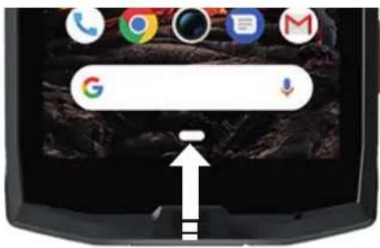 Smartphone home screen with Google search bar and app icons, showing a pointing arrow