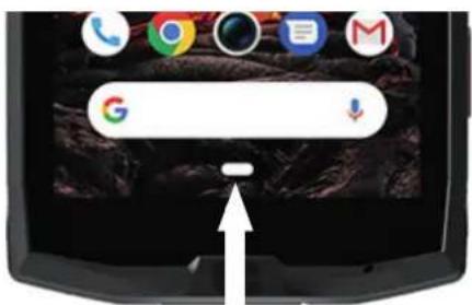 Smartphone home screen with navigation menu and app icons, showing Google search bar and download button