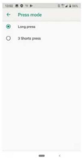 Press mode Long press 3 Shorts press