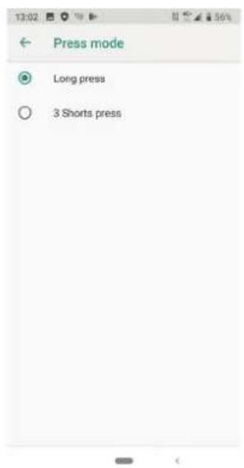 Press mode Long press 3 Shorts press