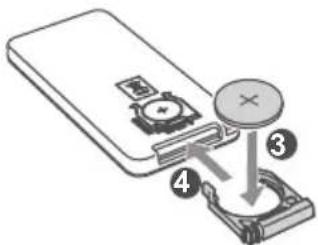 Diagram showing a device being inserted into a battery, with numbered instructions indicating step 3 of the insertion.