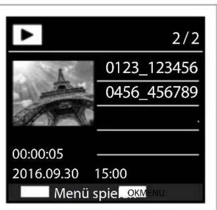 2/2 0123_123456 0456_456789 . 00:00:05 2016.09.30 15:00 Menü spie OKMENU