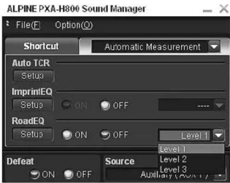 ALPINE PXA-H800 - Klicken Sie auf [ ] und wählen und klicken Sie entweder auf [Level 1], [Level 2] oder [Level 3]. - 1