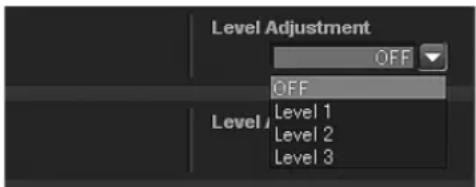 ALPINE PXA-H800 - Klicken Sie auf dem Konfigurationsbildschirm für „Level Adjustment“ auf [1], wählen Sie den Pegel im Pulldown-Menü aus, und klicken Sie ihn an. - 1